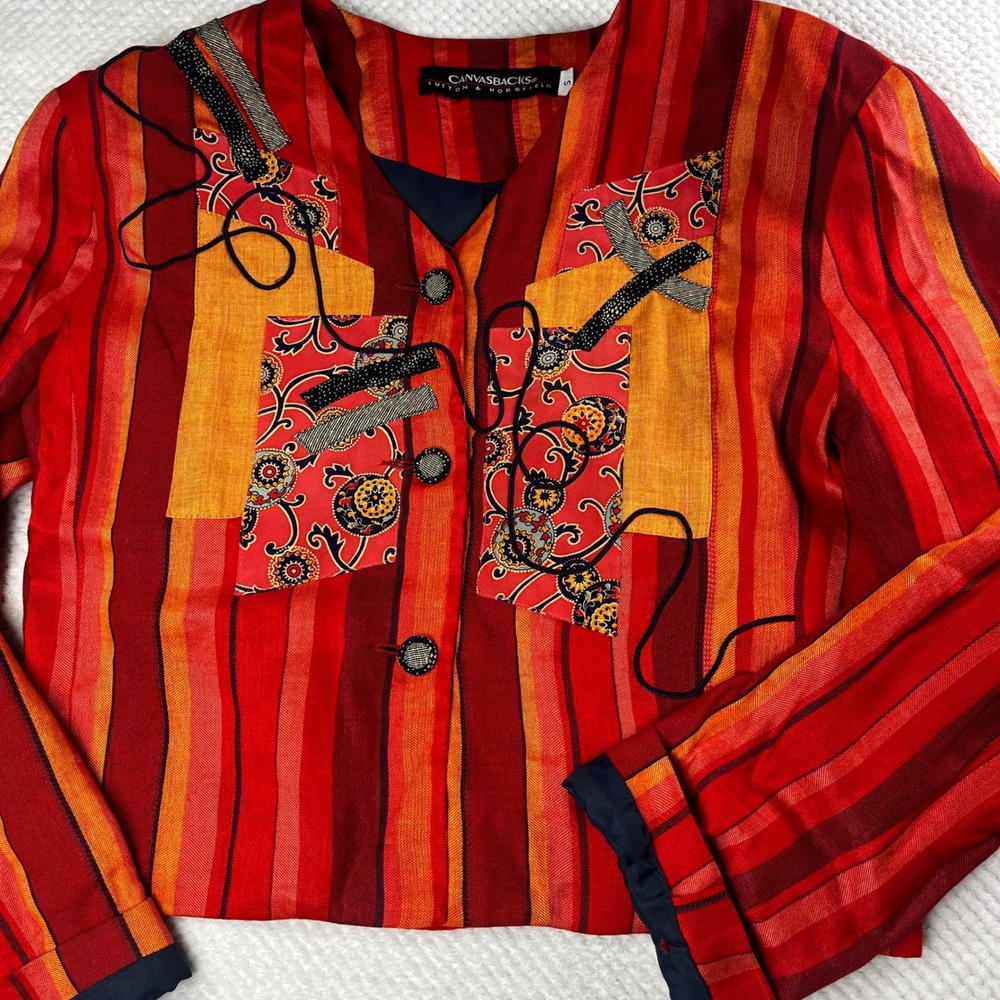 VTG Canvasbacks Lutton & Horsfield Womens Striped Patchwork Artistic Jacket S